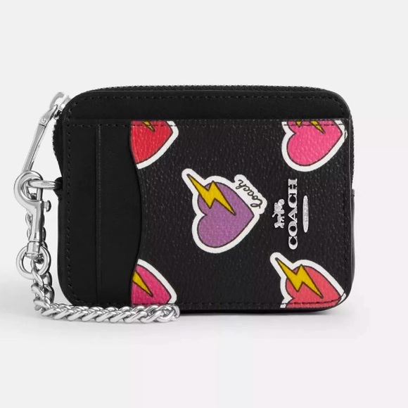 Coach Zip Card Case With Heart Bolt Print CW453 - Picture 1 of 12